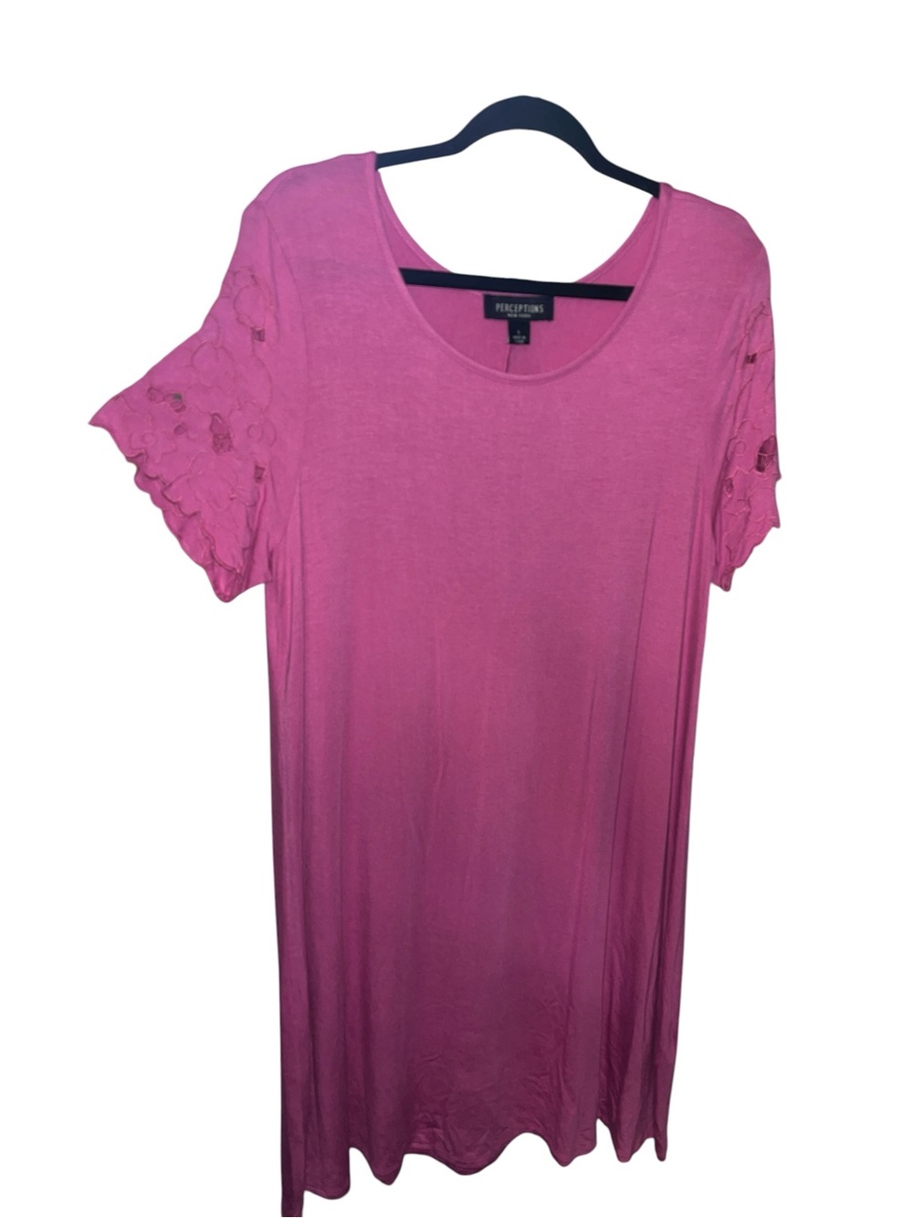 NWT Perceptions Hot Pink Scoop Neck Tunic with Scalloped Lace Sleeves